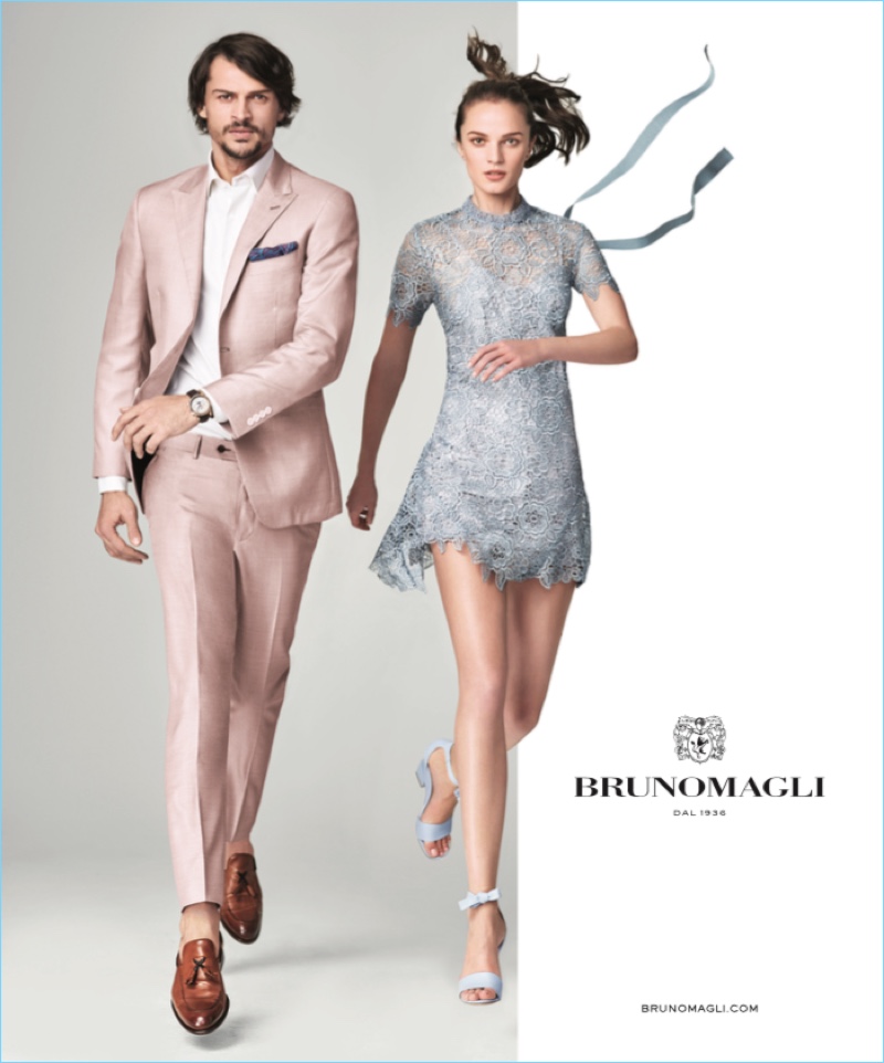 Models Romulo Pires and Polina Grebeniuk star in Bruno Magli's spring-summer 2017 campaign.