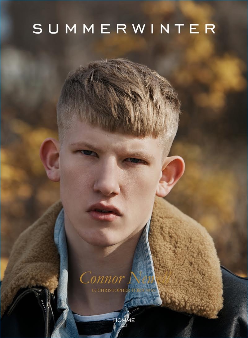 Model Connor Newall covers the most recent issue of Summerwinter Homme.