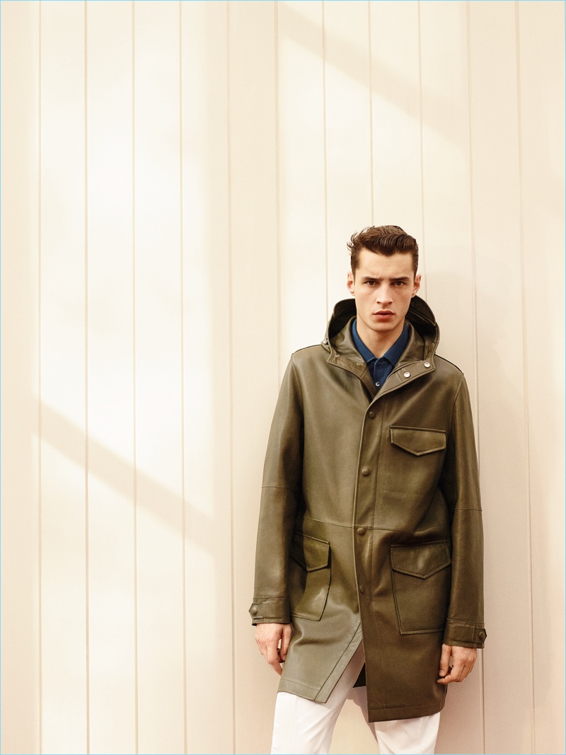 Sporty meets luxe as De Fursac turns out a leather hooded coat for spring-summer 2017. » Adrien Sahores Fronts De Fursac's Chic Spring Sporty meets luxe as De Fursac turns out a leather hooded coat for spring-summer 2017.