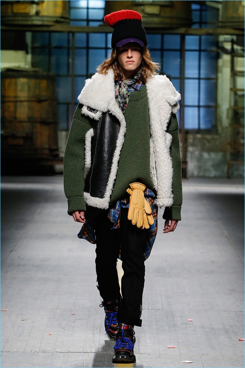 A rugged winter is front and center with Dsquared2's shearling outerwear.
