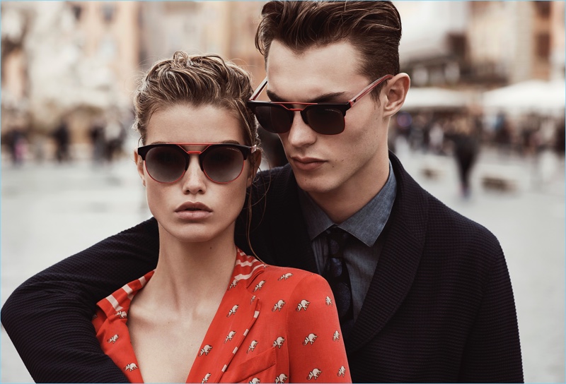 Roos Abels and Kit Butler star in Emporio Armani's spring-summer 2017 eyewear campaign.