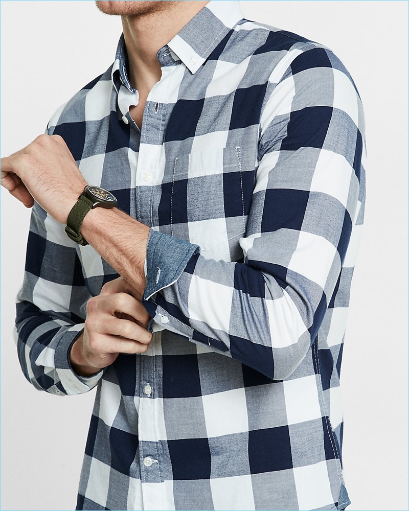 Express Soft Wash Big Buffalo Check Shirt Blue 003