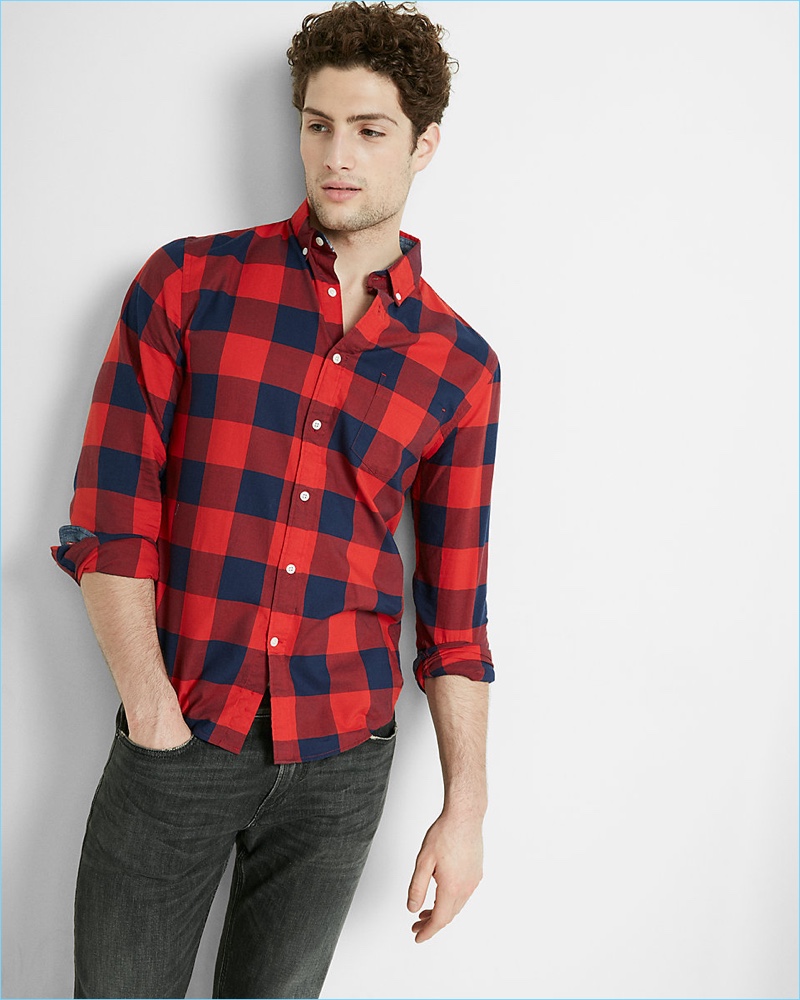 Express Red Buffalo Check Men's Shirt