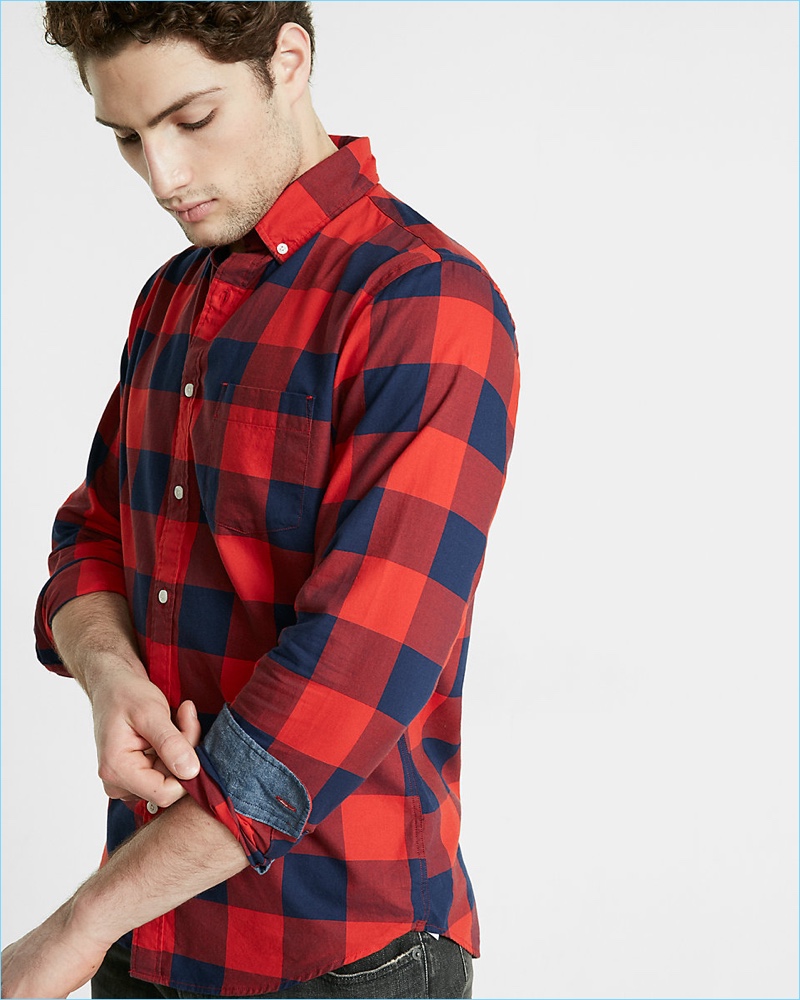 Express Soft Wash Big Buffalo Check Shirt Red 002