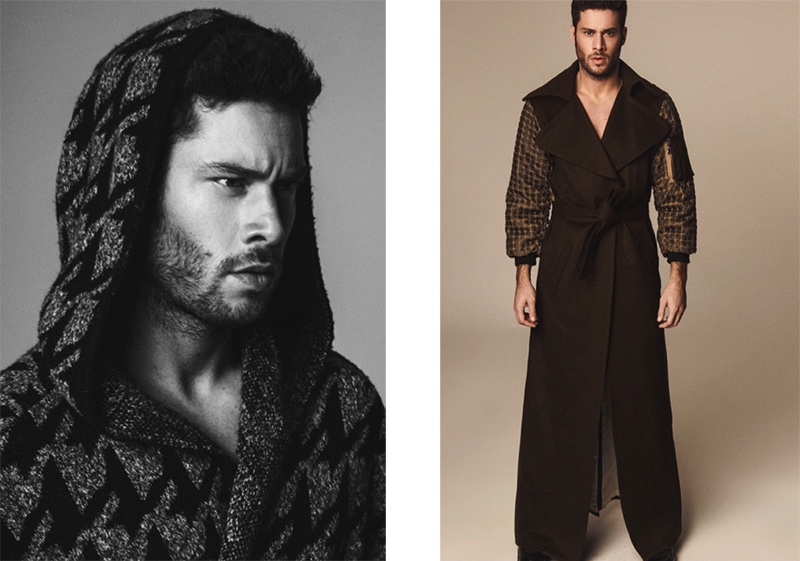 Left: Jose wears poncho G-Star Raw. Right: Jose wears coat Ana Locking.