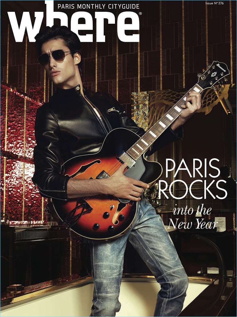 Felix Cordier rocks out in a leather jacket for the January 2017 cover of Where magazine.