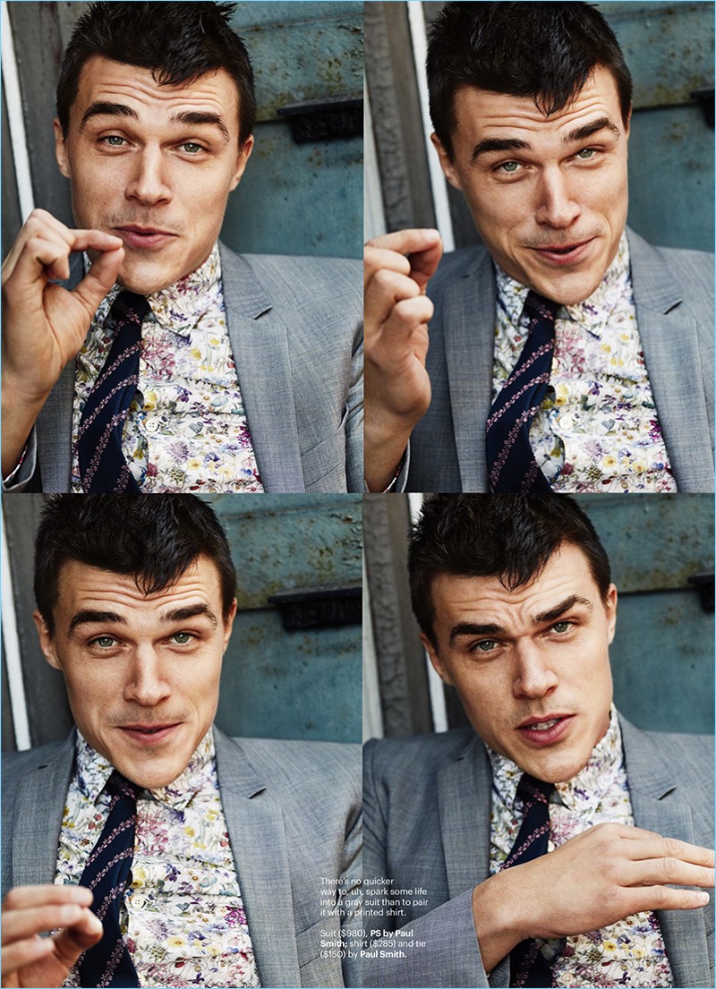 The center of attention, Finn Wittrock wears a PS Paul Smith suit with a shirt and tie by Paul Smith.