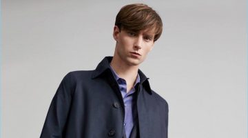 Strong Suit: Laurie Harding Models Giorgio Armani's Latest Styles for Barneys Model Laurie Harding wears a cashmere and silk trench coat over a suit by Giorgio Armani.