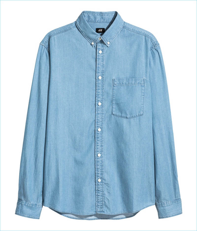 H&M Men's Light Blue Denim Shirt