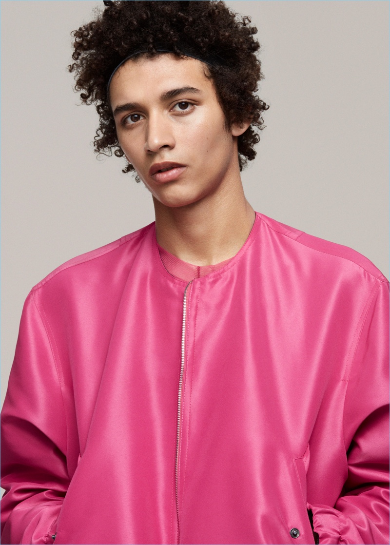 Jackson Hale makes a bold statement in a pink look from H&M Studio's spring-summer 2017 men's collection.