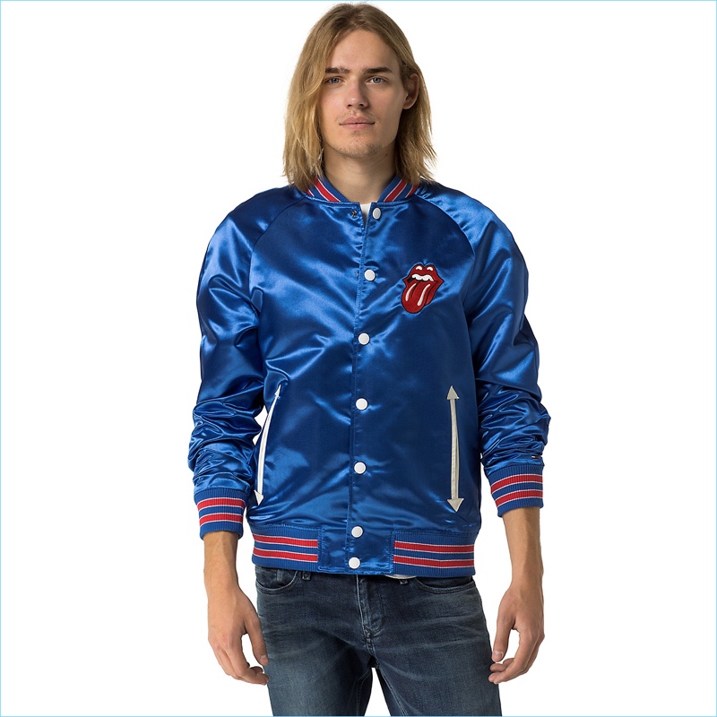 Tommy Hilfiger men's jacket. The old school varsity jacket is brought back in satin that nods to the days of roller rinks and teen heart-throbs . From the Rolling Stones collection, our rock 'n' roll capsule inspired by the legendary band. 