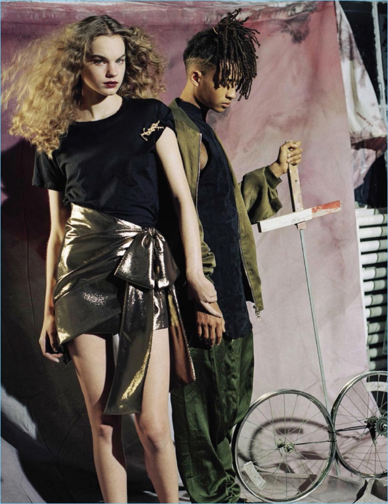 Appearing in a photo shoot for Vogue Italia, Jaden Smith links up with Estella Boersma.