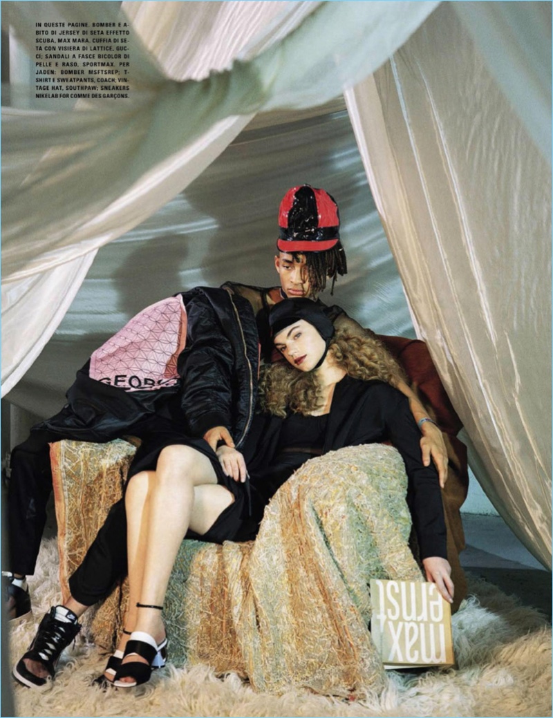Starring in a spread for the January 2017 issue of Vogue Italia, Jaden Smith cozies up to Estella Boersma.