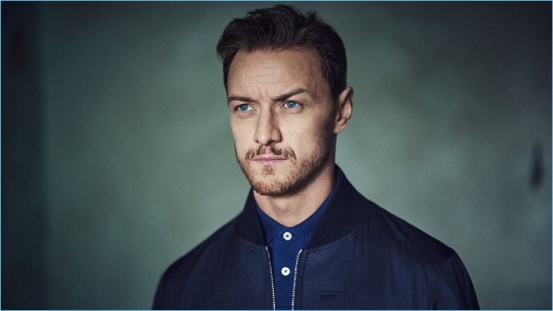 James McAvoy dons a Brunello Cucinelli bomber jacket with a Polo Ralph Lauren polo shirt.