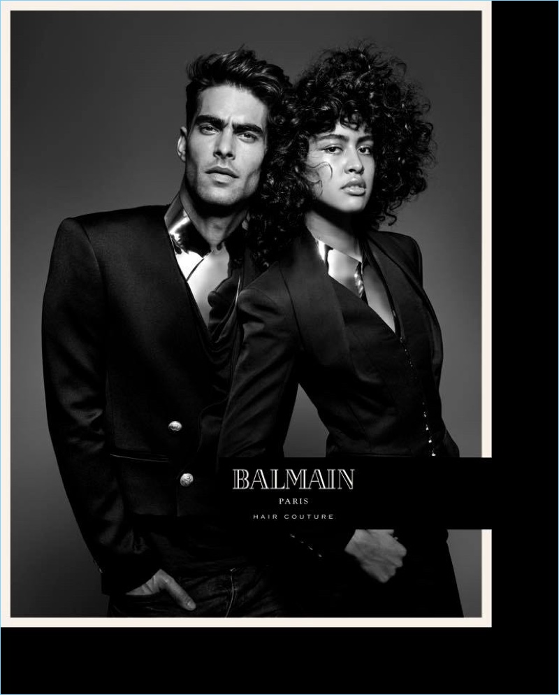 Models Jon Kortajarena and Luz Pavon front Balmain Paris Hair Couture's spring-summer 2017 campaign.