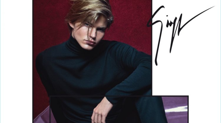 Jordan Barrett dons Giuseppe Zanotti's William satin loafer for the brand's spring-summer 2017 campaign.