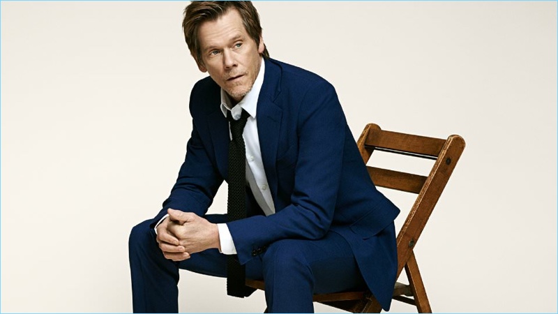 Suiting up, Kevin Bacon dons a Prada shirt with a knit silk tie and tailoring from Tom Ford.