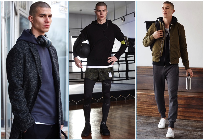 Justin Fuentes models active styles from East Dane.