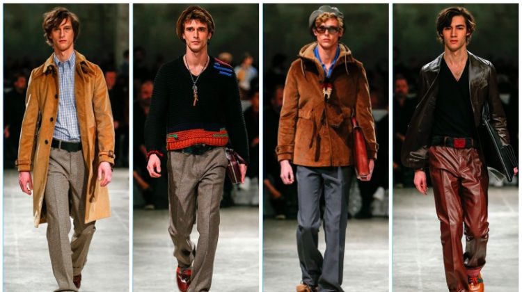 Prada channels 1970s style for its fall-winter 2017 men's collection.