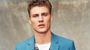 Mikkel Jensen Touches Down in California for River Island's Spring Campaign Mikkel Jensen sports a colorful suit for River Island's spring-summer 2017 campaign.