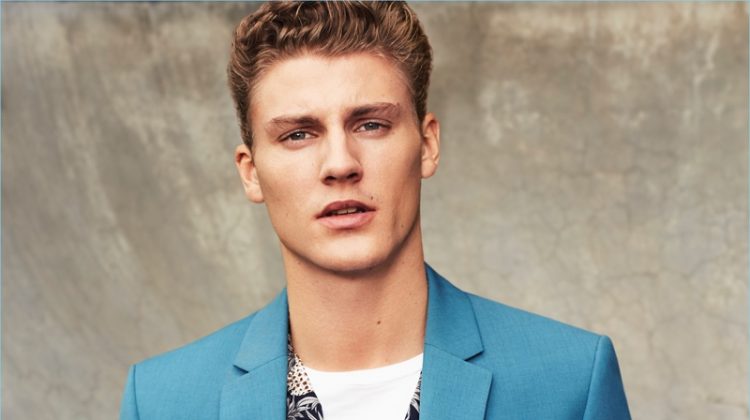 Mikkel Jensen sports a colorful suit for River Island's spring-summer 2017 campaign.