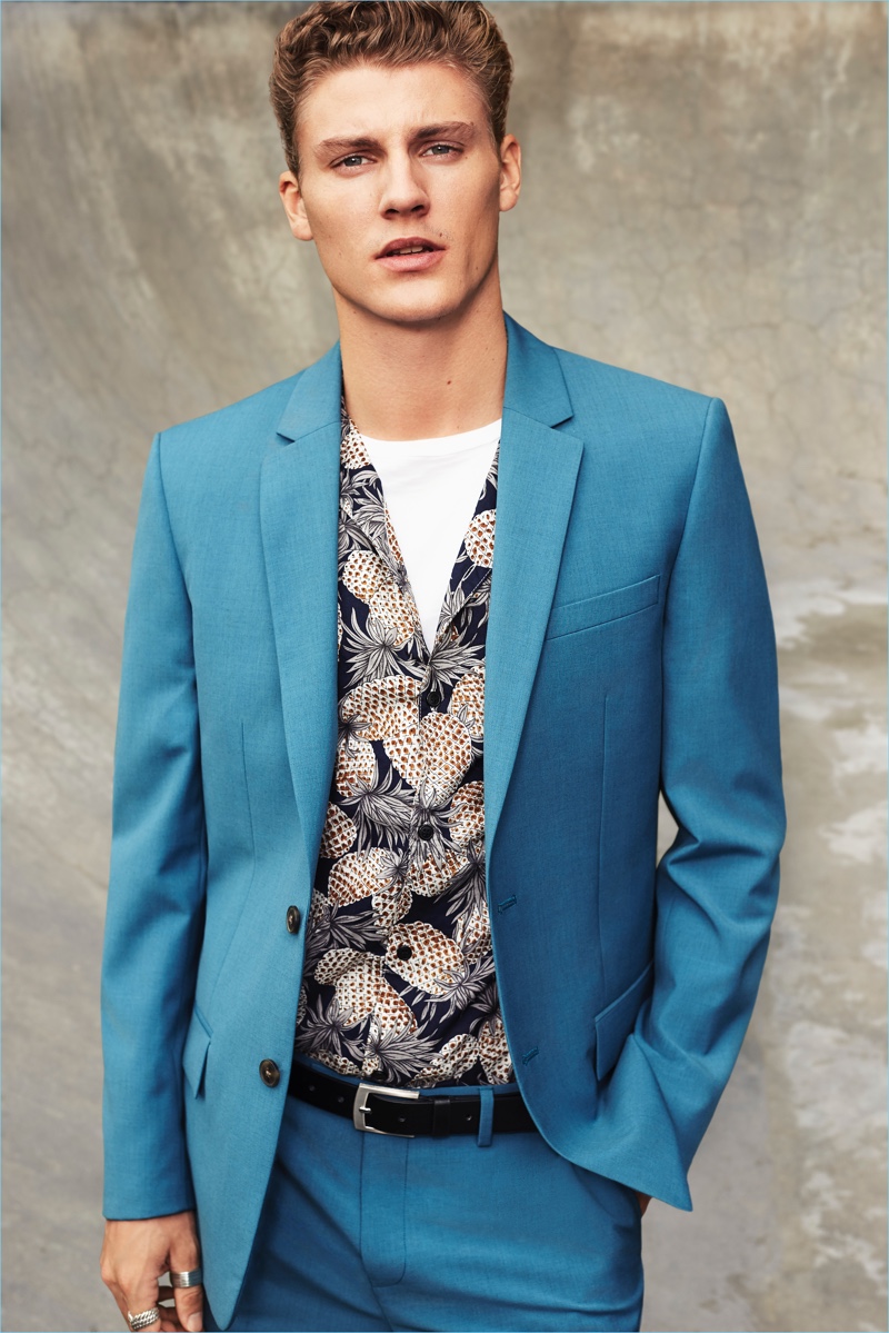 Mikkel Jensen sports a colorful suit for River Island's spring-summer 2017 campaign.
