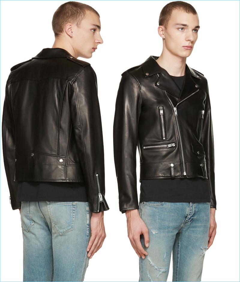 Saint Laurent Men's Shrunken Leather Biker Jacket