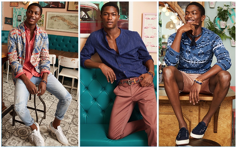 Model Hamid Onifade stars in Simons' Montauk Blue lookbook.