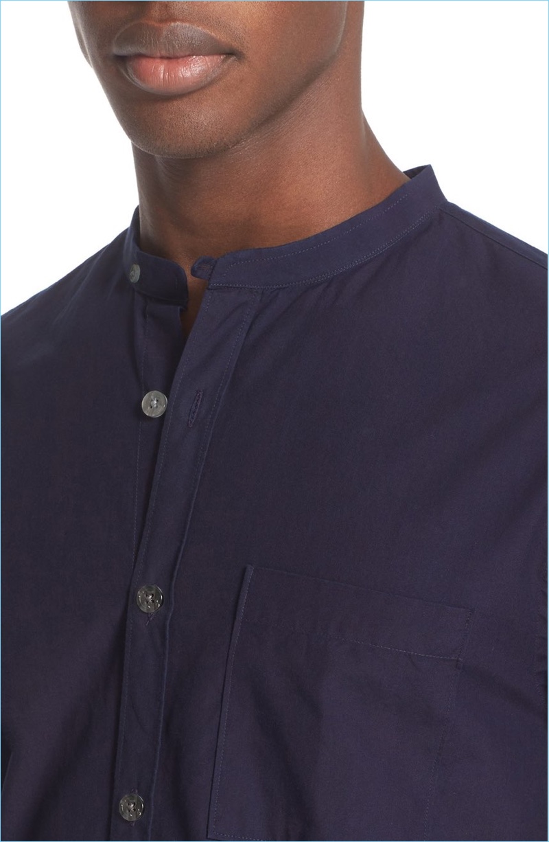 Detail Check: Embrace a band collar shirt for a sleek, minimal look.