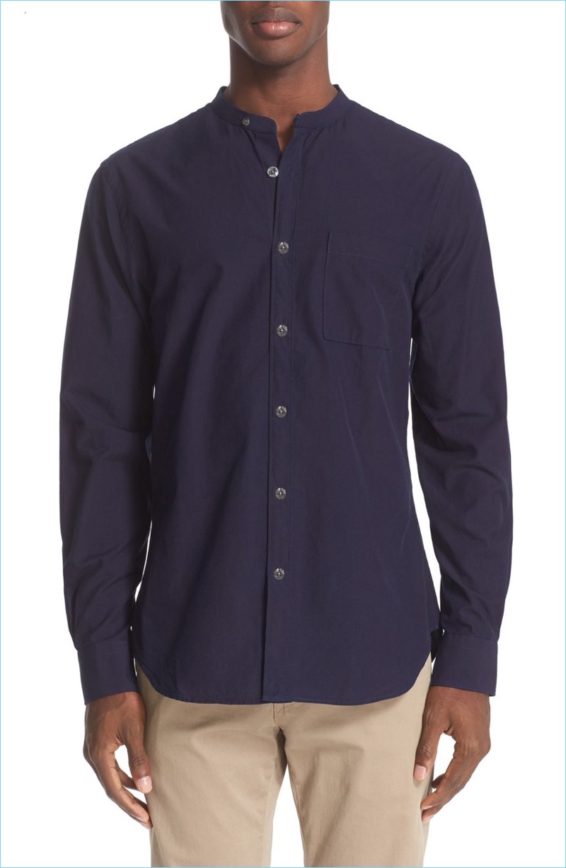 Todd Snyder delivers a dashing everyday shirt with its band collar shirt in indigo.