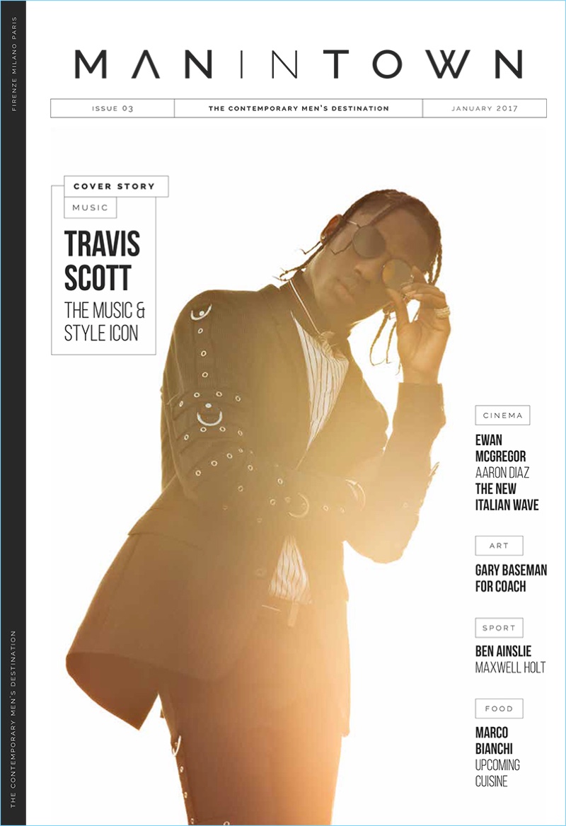 Travis Scott covers the most recent issue of Man in Town magazine.