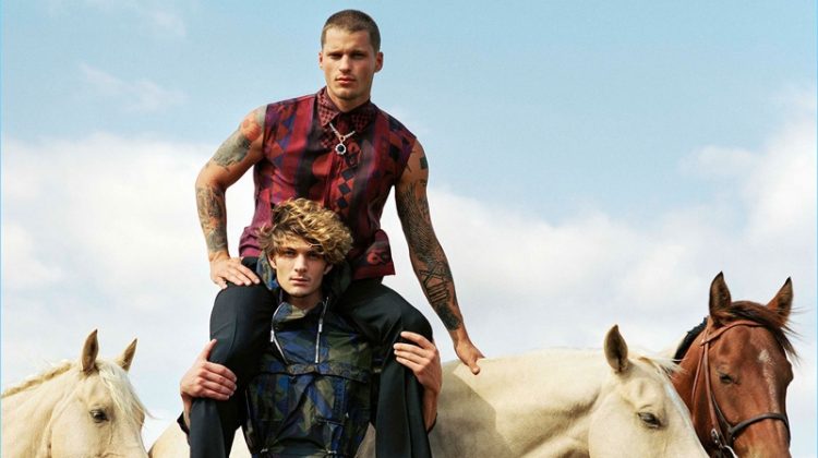 Vadim Ivanov and Jake Lahrman take to Kentucky for Versace's spring-summer 2017 men's campaign.