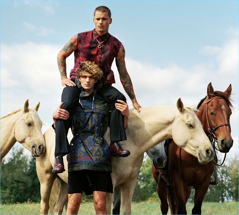Vadim Ivanov and Jake Lahrman take to Kentucky for Versace's spring-summer 2017 men's campaign.