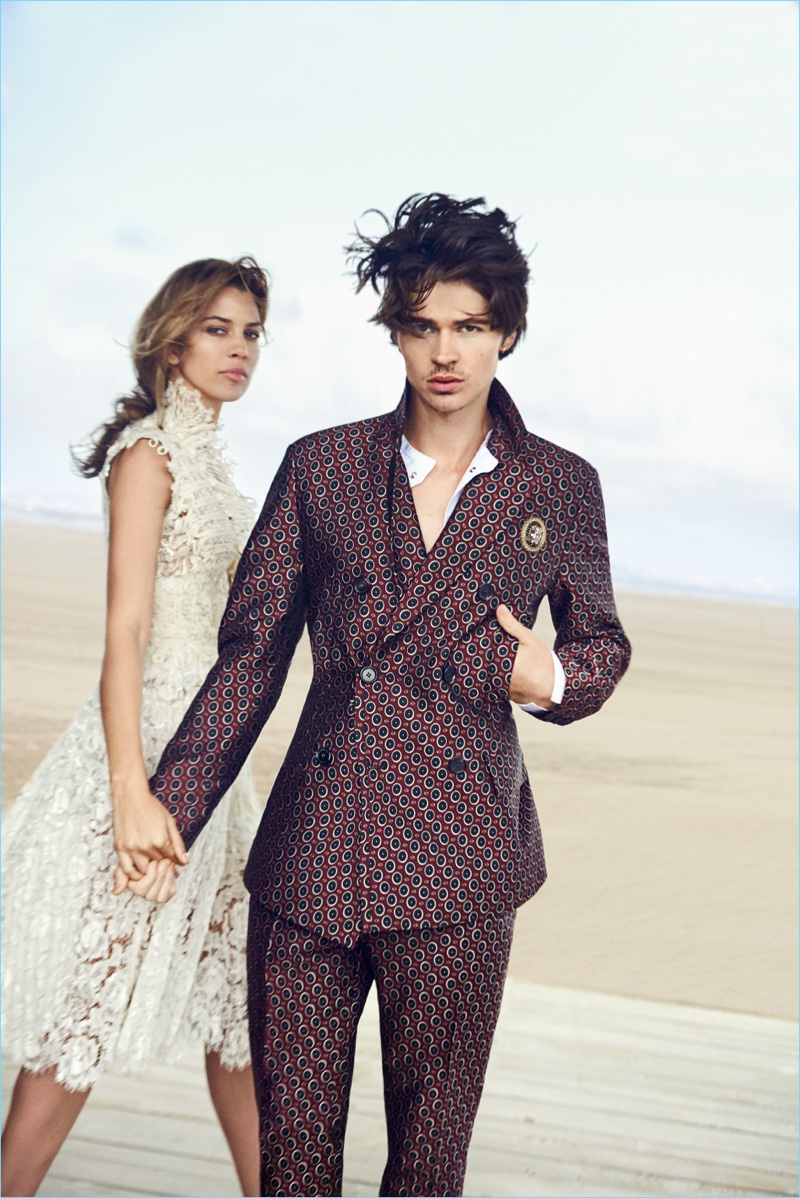 Will Peltz is dashing in a trim double-breasted suit as the face of Ermanno Scervino's spring-summer 2017 campaign.
