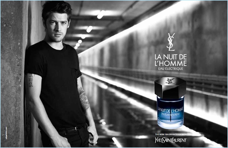 Model Vinnie Woolston stars in Yves Saint Laurent's La Nuit de L'Homme Eau Électrique fragrance campaign.