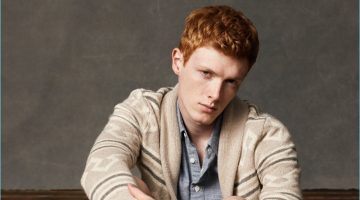 Abercrombie & Fitch Embraces Americana Cool for Spring '17 Collection Connecting with Abercrombie & Fitch, Linus Wordemann wears a shawl neck cardigan with a smart shirt.