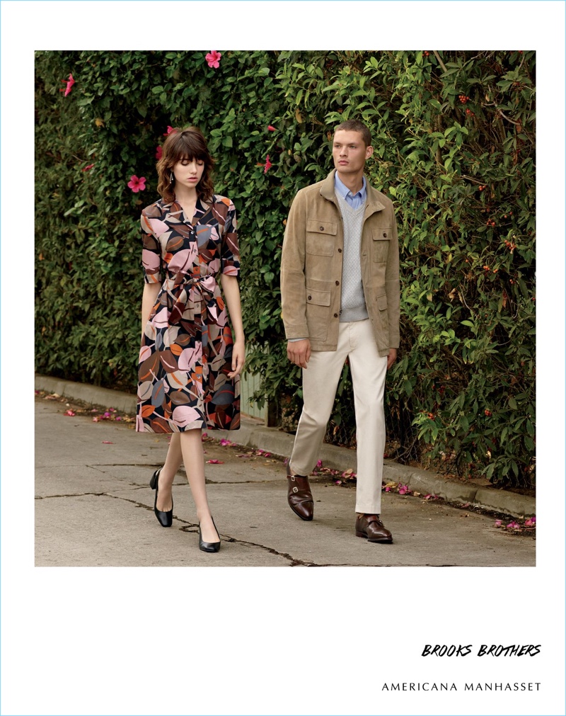 Walking the streets of Los Angeles, Grace Hartzel and William Los don Brooks Brothers fashions.