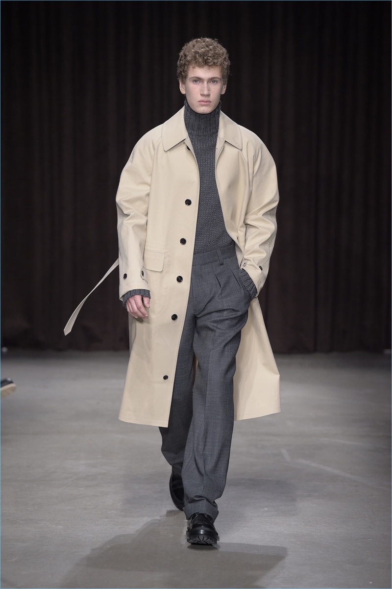 The iconic trench coat is front and center for BOSS Hugo Boss' fall-winter 2017 men's collection.