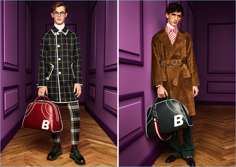 Model Kit Butler and Thibaud Charon model standout looks from Bally's fall-winter 2017 men's collection.