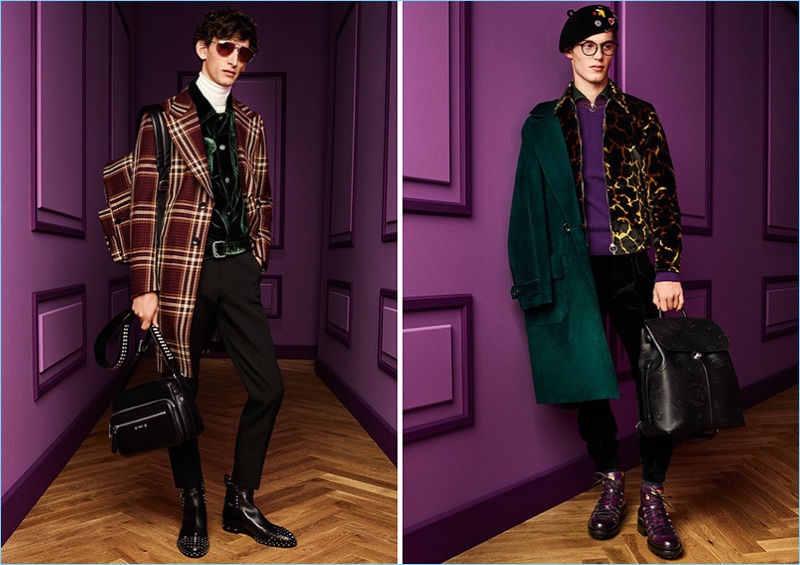 Thibaud Charon and Kit Butler rock dandy looks from Bally's fall-winter 2017 collection.