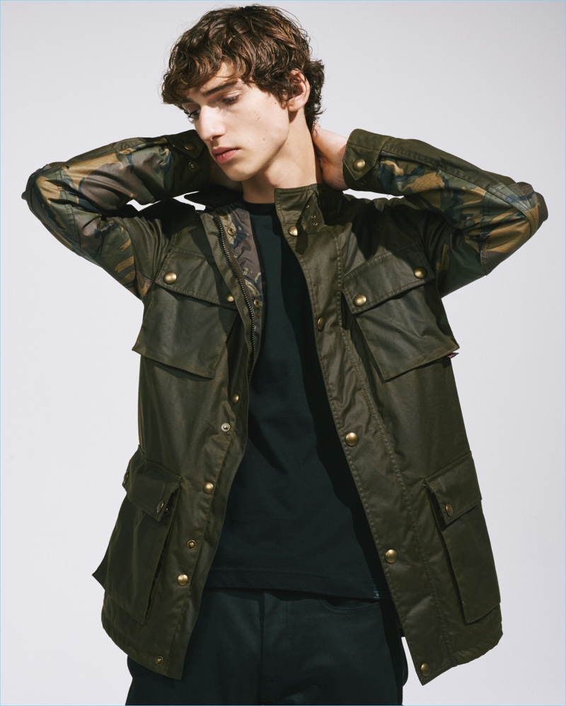 Belstaff's iconic Roadmaster jacket is revisited with camouflage details, courtesy of SOPHNET.