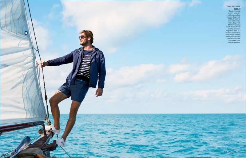 Take the Bow: Alex Libby models nautical style from Moncler.