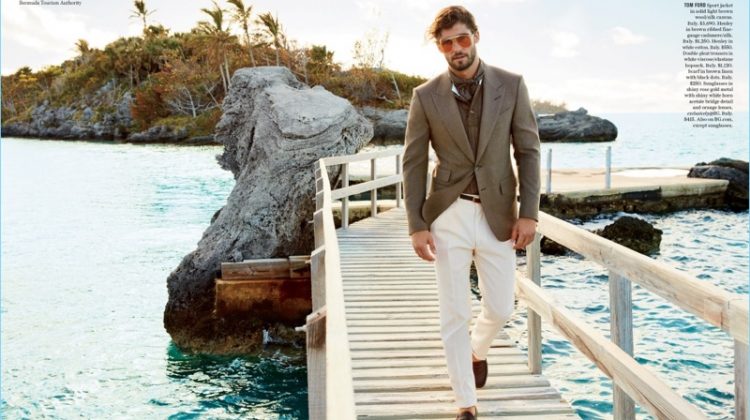 Golden Hour: Alex Libby takes to the dock in a Tom Ford look.