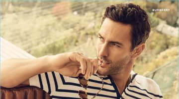 Noah Mills Models Bloomingdale's Exclusive Styles for Spring '17 Campaign Relaxing, Noah Mills dons a striped polo and trousers by Burberry for Bloomingdale's spring 2017 campaign.
