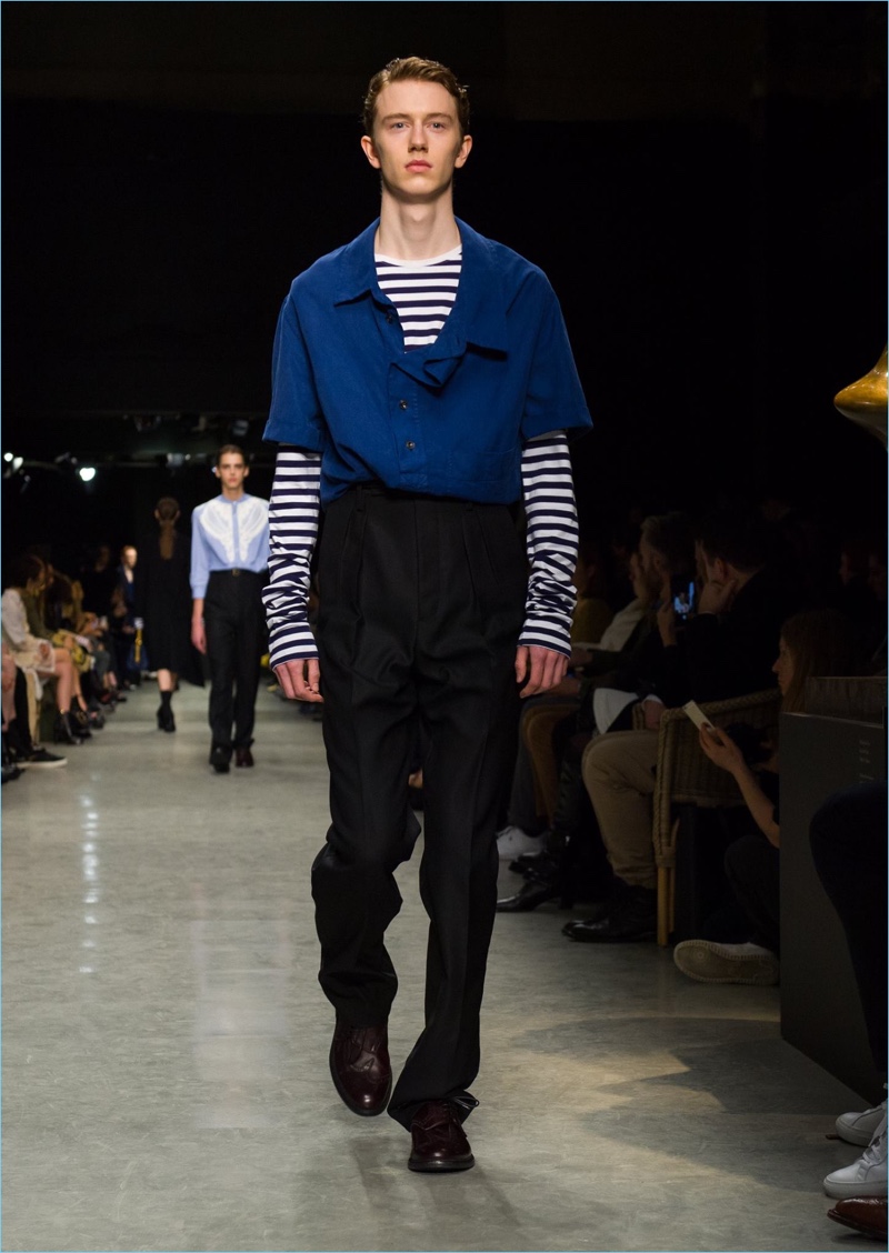 Nautical style reigns with a Breton stripe top and short-sleeve shirt from Burberry.