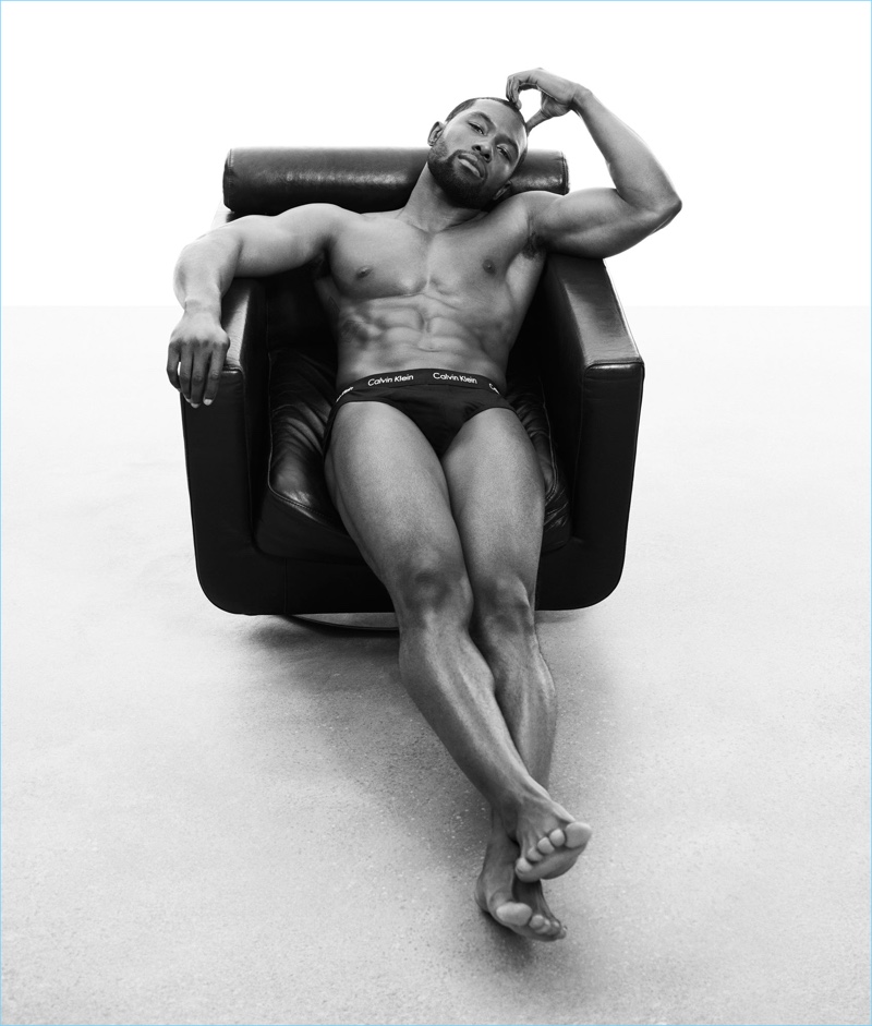 In 2017, Calvin Klein tapped the cast of 'Moonlight' including actor Trevante Rhodes. The thespian wore cotton stretch hip briefs for the black and white shot.