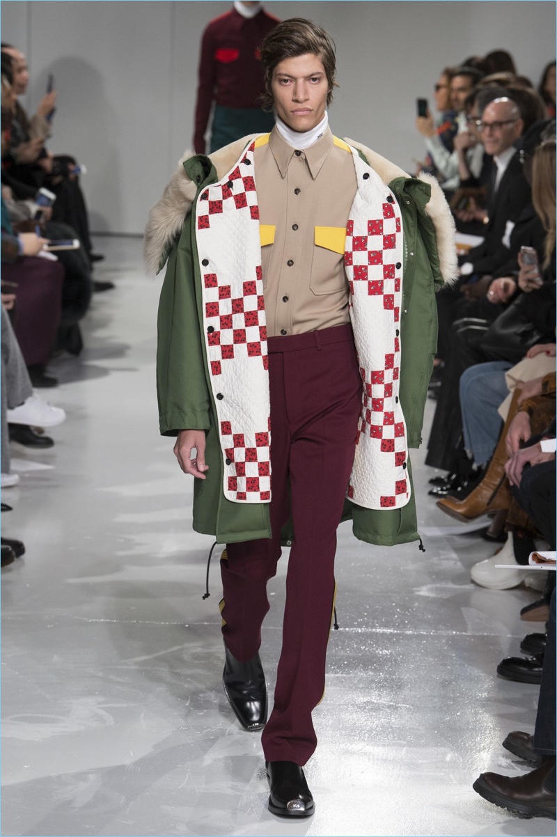 Various prints and color blocking add a fun dimension to Calvin Klein Collection's fall-winter 2017 menswear.