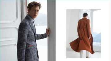 Spring '17: Canali Makes a Textured Style Proposal Roch Barbot wears a textured wool-cotton suit and blue shirt for Canali's spring-summer 2017 campaign. Meanwhile, Arthur Gosse sports a stunning trench coat from the Italian label.