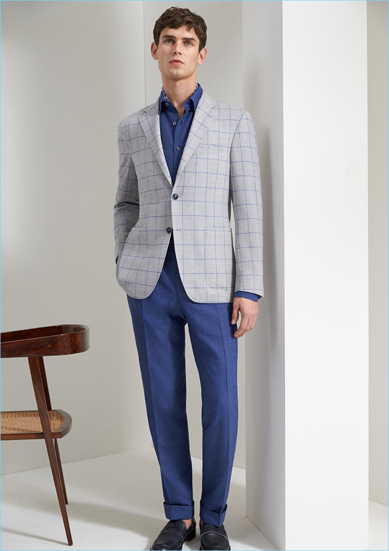 French model Arthur Gosse wears a sleek grey and blue tailored look by Canali. » Spring '17: Canali Makes a Textured Style Proposal French model Arthur Gosse wears a sleek grey and blue tailored look by Canali.
