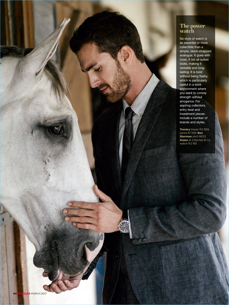 Mark Cameron photographs Clint Mauro in a Trenery suit with a Ben Sherman suit.